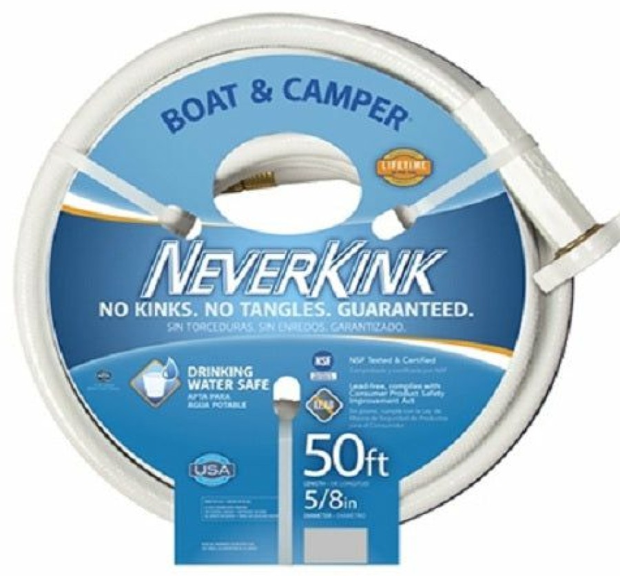 Lawn & Garden * | Best Sale Neverkink 8612-50 Boat & Camper Hose, 5/8 X 50 , White/Blue Stripe