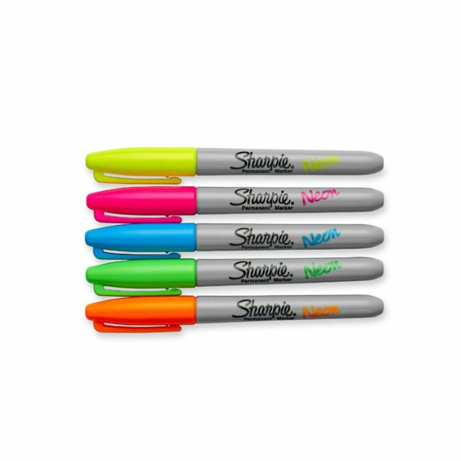 School & Office Goods * | New Threads Sharpie 1860443 Fine Point Neon Permanent Marker, Assorted Colors, 5-