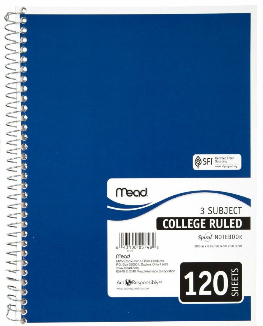 School & Office Goods * | Top Sell Mead 05748 College Ruled Spiral Notebook, White Paper, 10.5 X 7-1/2