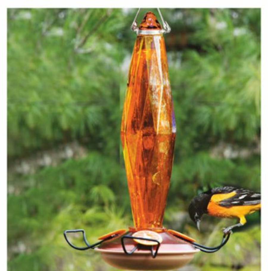 Lawn & Garden * | Clearance Audubon Na08 Cut Glass Oriole Bird Feeder, Amber Colored