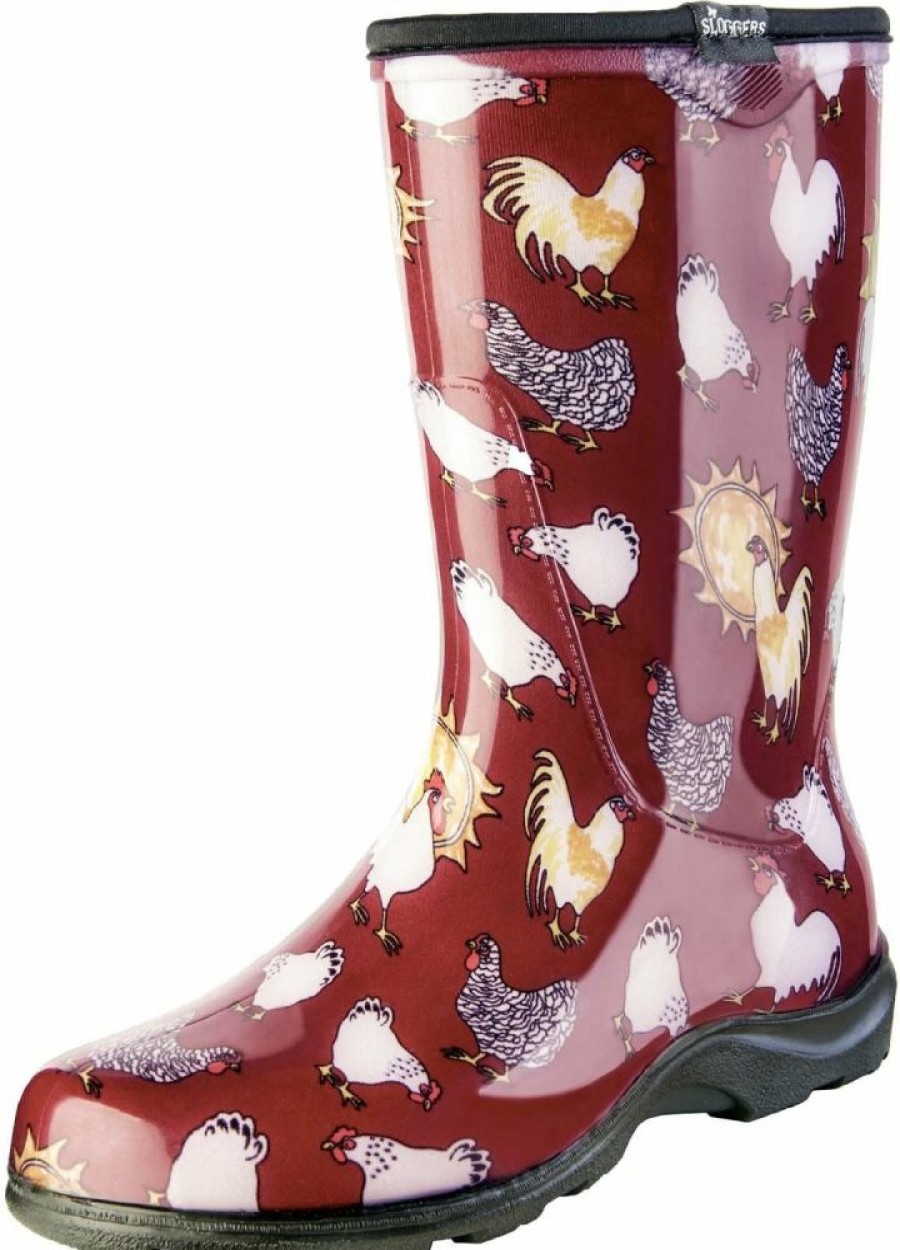 Lawn & Garden * | Sale Sloggers 5016Cbr07 Women'S Rain & Garden Boot, Barn Red Chicken, Size