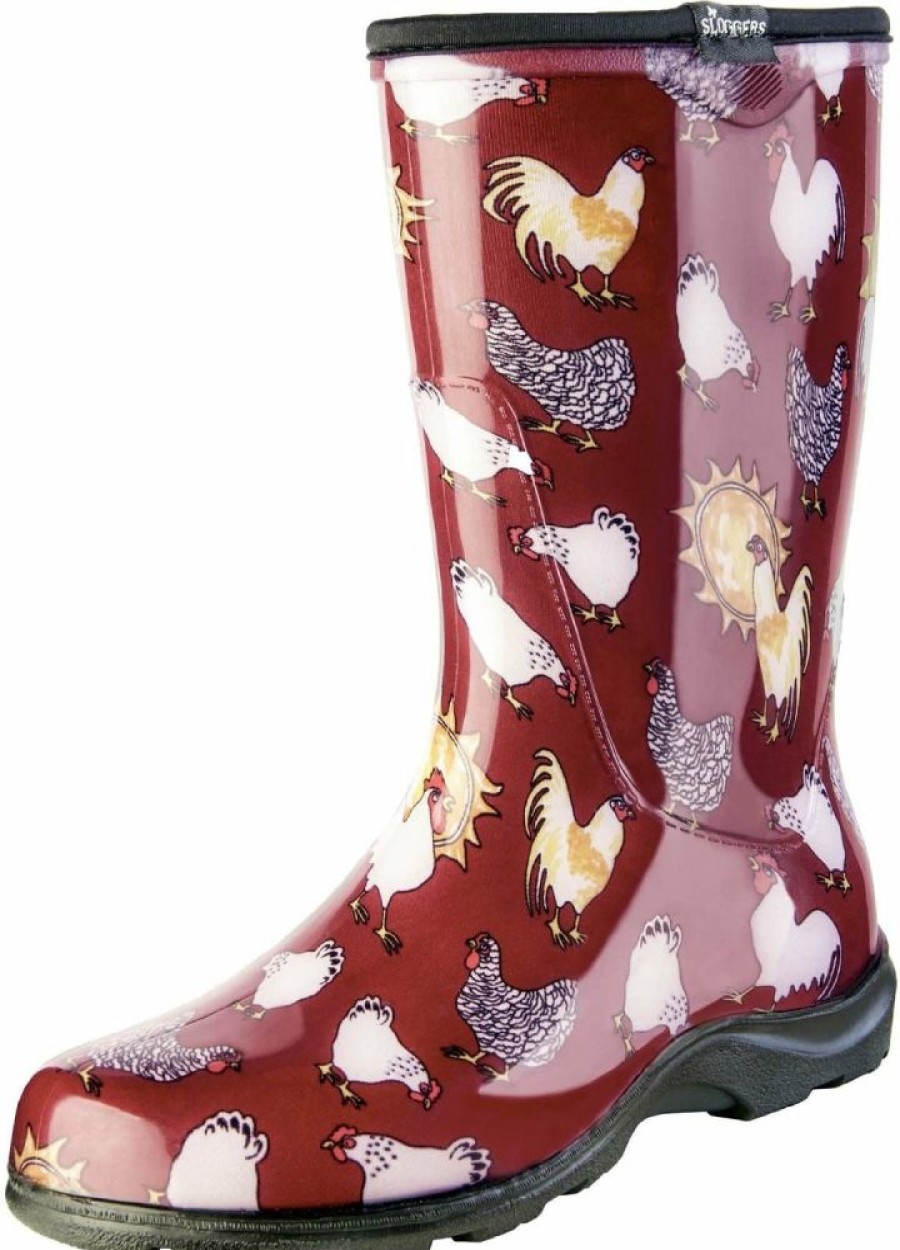 Lawn & Garden * | Store Sloggers 5016Cbr10 Women'S Rain & Garden Boot, Barn Red Chicken, Size