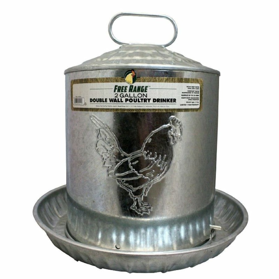 Hardware & Farm Supplies * | Limited Edition Free Range 1000263 Double Wall Poultry Drinker, 2-Gallon, Galvanized S